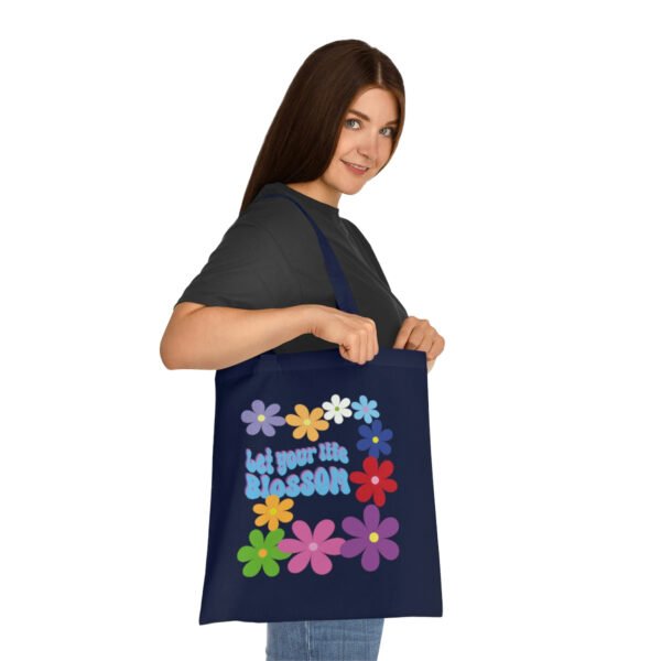 Let your life blossom Tote bag, Vintage flower power inspirational tote shoulder bag, reusable bag, bright colours printed Cotton Tote - Image 4