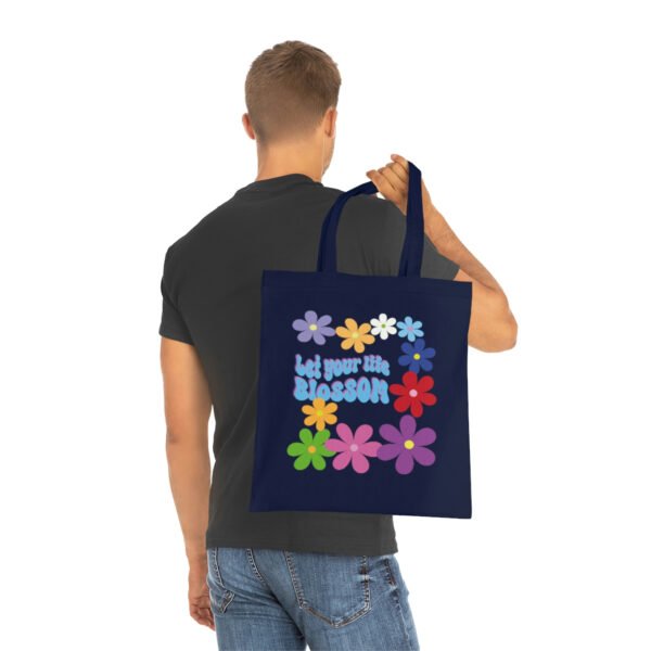 Let your life blossom Tote bag, Vintage flower power inspirational tote shoulder bag, reusable bag, bright colours printed Cotton Tote - Image 5