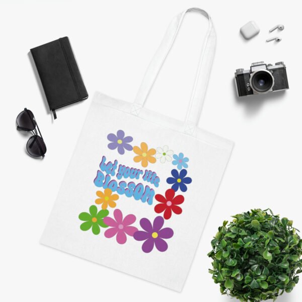 Let your life blossom Tote bag, Vintage flower power inspirational tote shoulder bag, reusable bag, bright colours printed Cotton Tote - Image 8