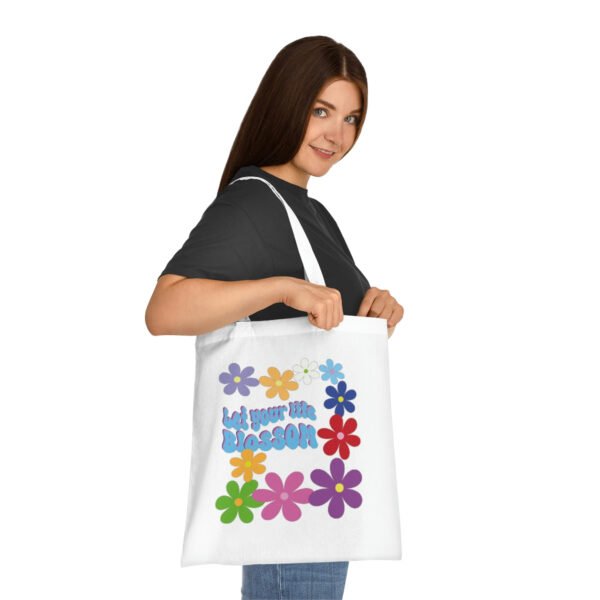 Let your life blossom Tote bag, Vintage flower power inspirational tote shoulder bag, reusable bag, bright colours printed Cotton Tote - Image 9