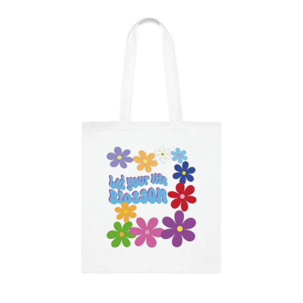 Let your life blossom Tote bag, Vintage flower power inspirational tote shoulder bag, reusable bag, bright colours printed Cotton Tote - Image 6