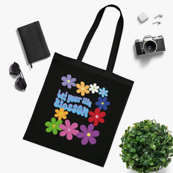 Let your life blossom Tote bag, Vintage flower power inspirational tote shoulder bag, reusable bag, bright colours printed Cotton Tote - Image 13