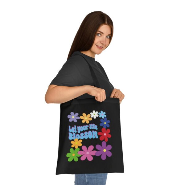 Let your life blossom Tote bag, Vintage flower power inspirational tote shoulder bag, reusable bag, bright colours printed Cotton Tote - Image 14