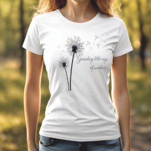 Dandelion wellness t-shirt. Spreading little rays of Sunshine. Black print on white t-shirt.