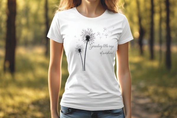 Dandelion wellness t-shirt. Spreading little rays of Sunshine. Black print on white t-shirt.