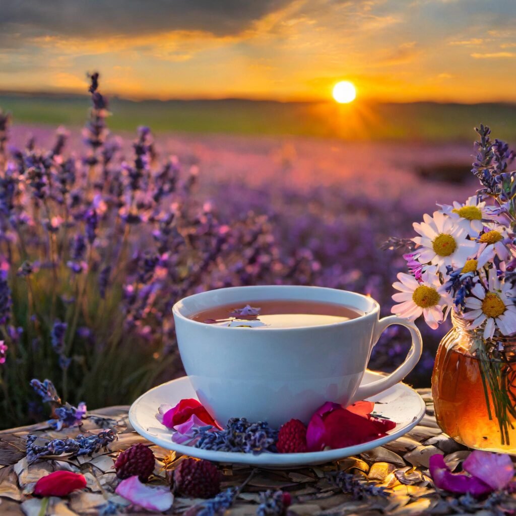 Rose, lavender and chamomile make up a lovely evening cup of tea.