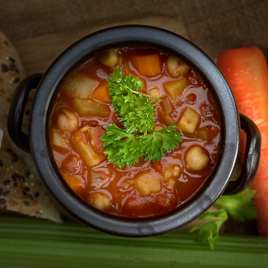 Harissa and chickpea soup, a lovely bowl of warming comfort food