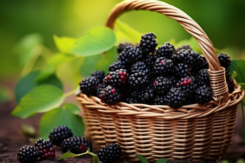 Blackberries in a wicker basket